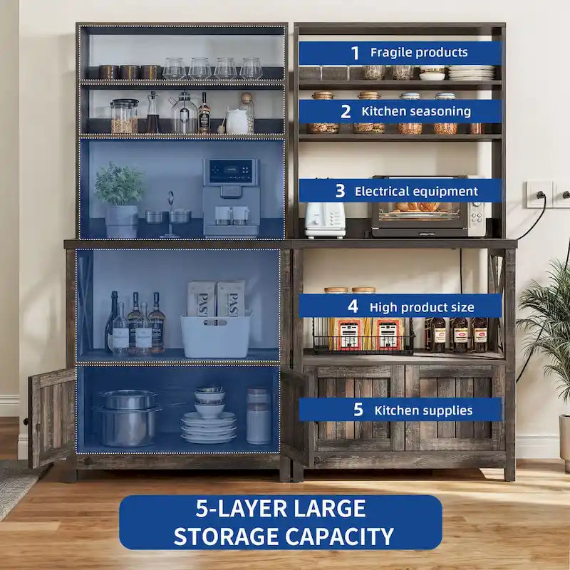 Moasis 5 Tier Kitchen Bakers Rack with Storage Shelves Microwave Oven Stand Kitchen Shelf Organizer 17