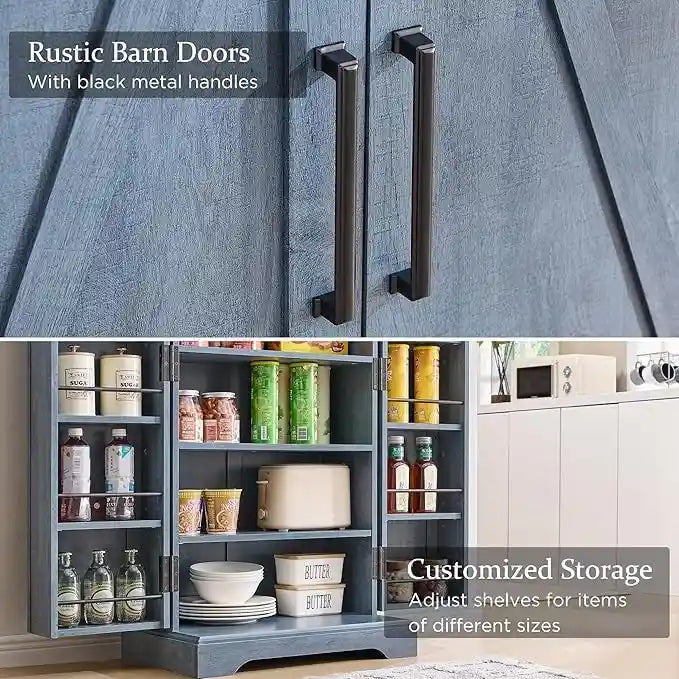 47 Armadietto da Cucina Dispensa, Mobile Contenitore con Ante Scorrevoli Stile Fienile - N/D 24