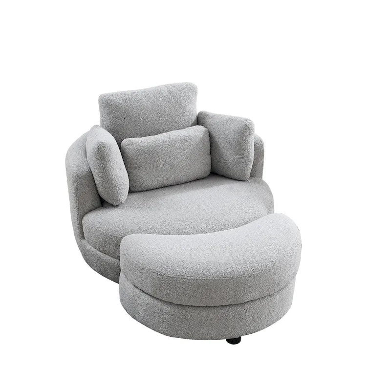 Oversized Swivel Cuddle Barrel Chair with moon storage ottoman 22