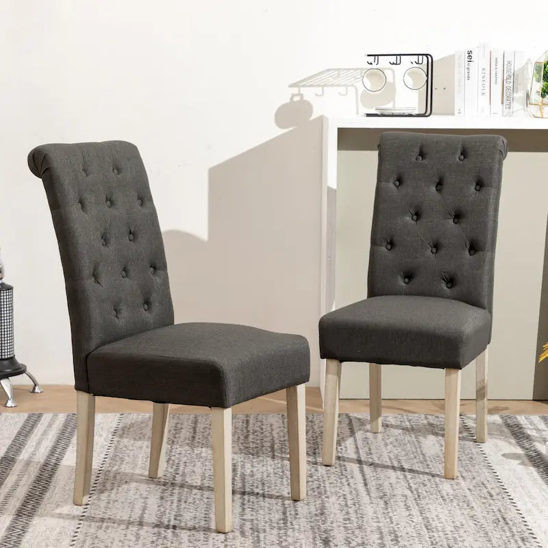 5 Piece Dining Table Set, Wooden Kitchen Furniture Set, Round Table with Cross-Buck Pedestal Base and 4 Tufted Chairs 34