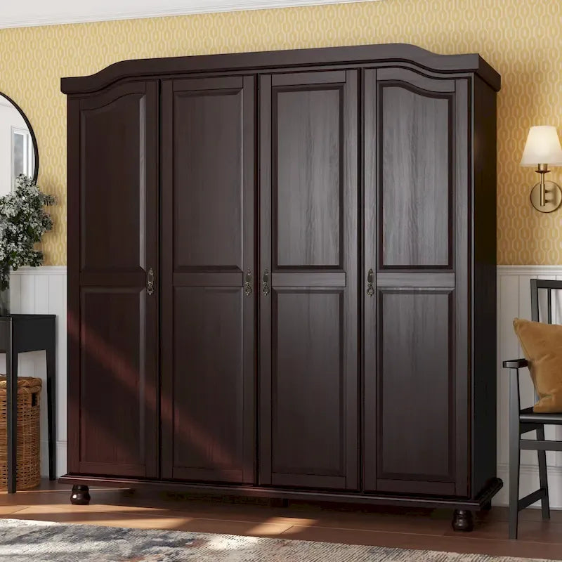 Palace Imports 100% Solid Wood Kyle 4-Door Wardrobe Armoire with Solid Wood or Mirrored Doors 6