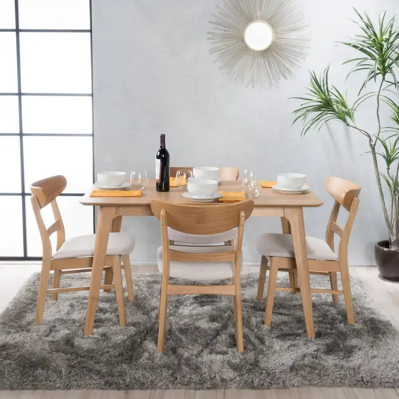 Set da pranzo rettangolare a 5 pezzi in legno di Idalia Fabric and Rubberwood di Christopher Knight Home 4