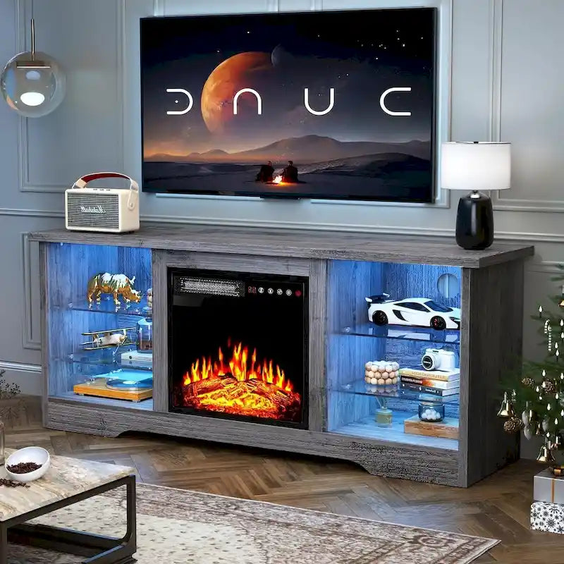 Bossin 58 Fireplace TV Stand with 18 Electric Fireplace,Modern Entertainment Center for 65 TVs,TV Console 42