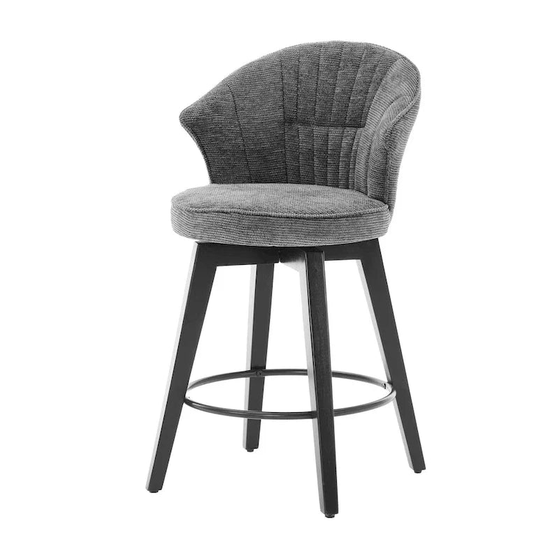 Swivel Bar Stools Set of 2, Upholstered Dining Room Chairs with Wide Backrest, Counter Height Chair with Metal Legs 24