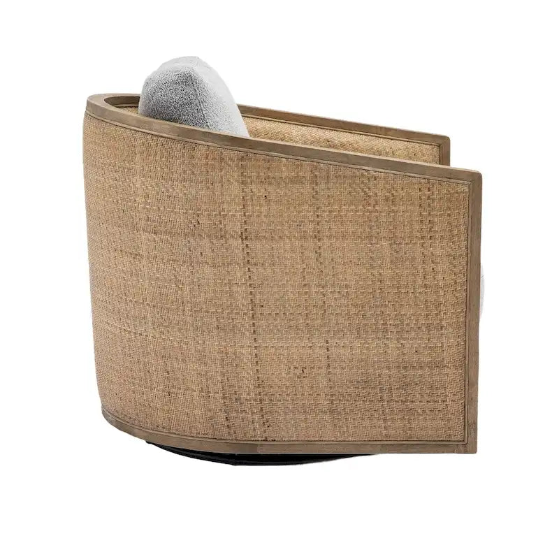 Poltrona a botte girevole, comoda poltrona rotonda d'accento, poltrona club a botte girevole a 360 gradi, poltrona relax con struttura in rattan intrecciato 23