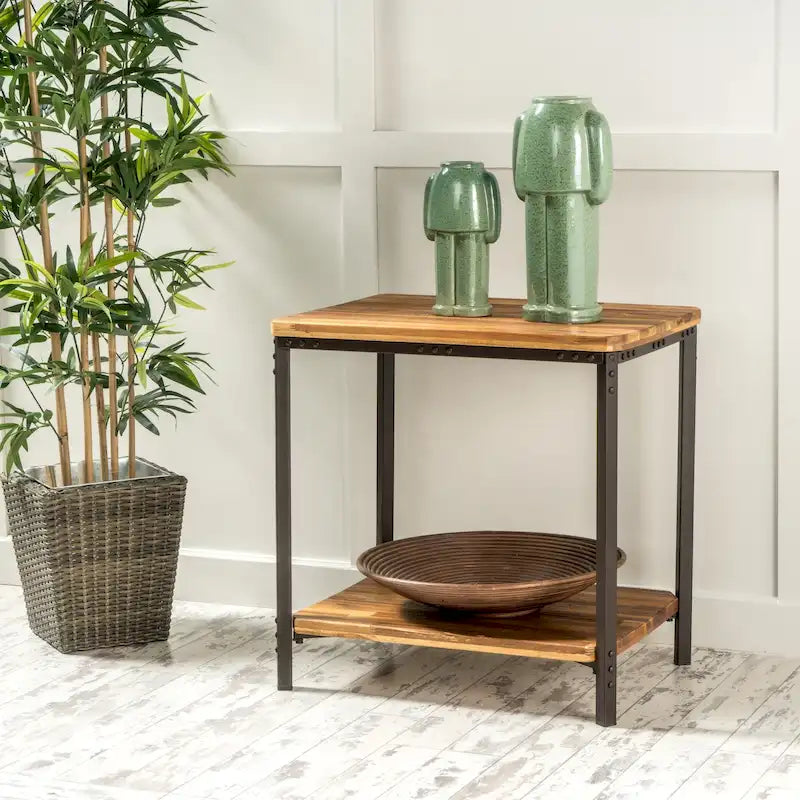 Tavolino laterale in metallo rustico Ronan Wood di Christopher Knight Home 12
