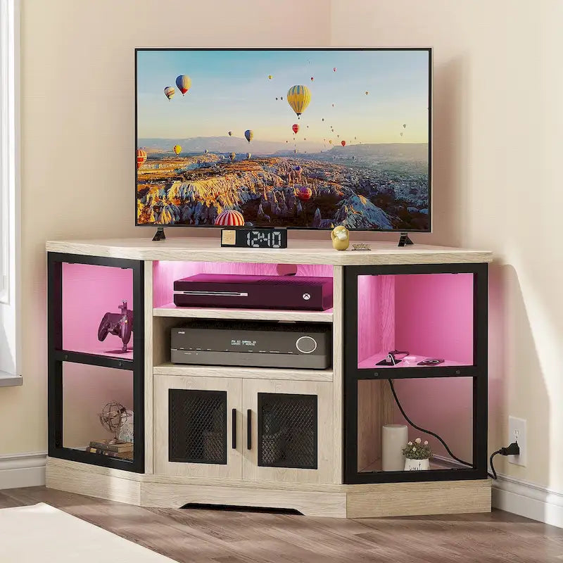Farmhouse Corner TV Stand Entertainment Center Media Console for TVs up to 55 with Power Outlet 14
