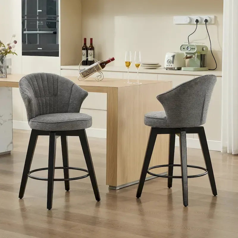 Swivel Bar Stools Set of 2, Upholstered Dining Room Chairs with Wide Backrest, Counter Height Chair with Metal Legs 17