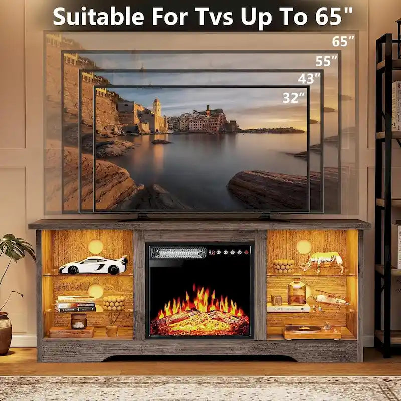 Bossin 58 Fireplace TV Stand with 18 Electric Fireplace,Modern Entertainment Center for 65 TVs,TV Console 41