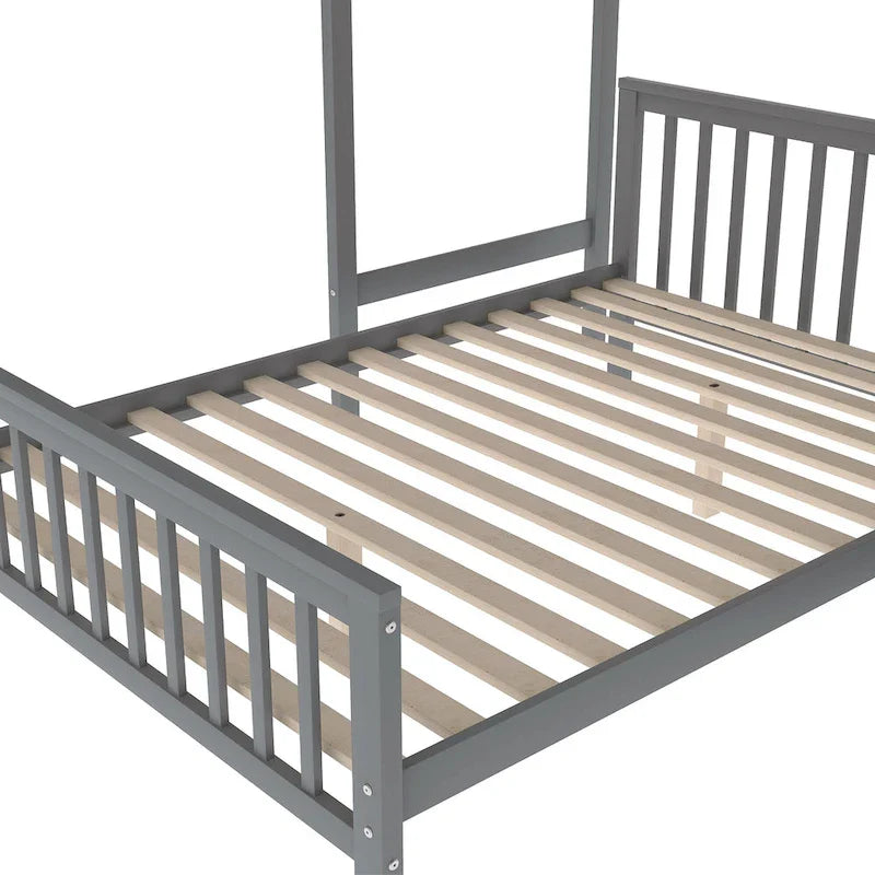 Twin Over Full Wood Loft Bed with Staircase,High Guardrails and Ladder 23