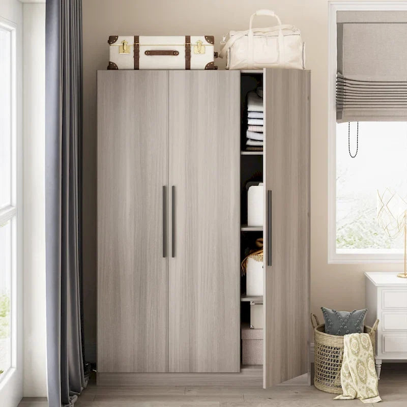 Wardrobe Armoire Wooden Closet Cabinet 6 Storage Cube and Hanging Rod 22