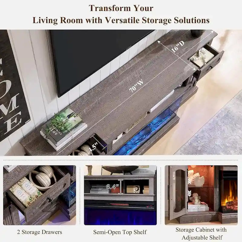 Farmhouse Electric Fireplace TV Stands up to 80, Entertainment Center 14