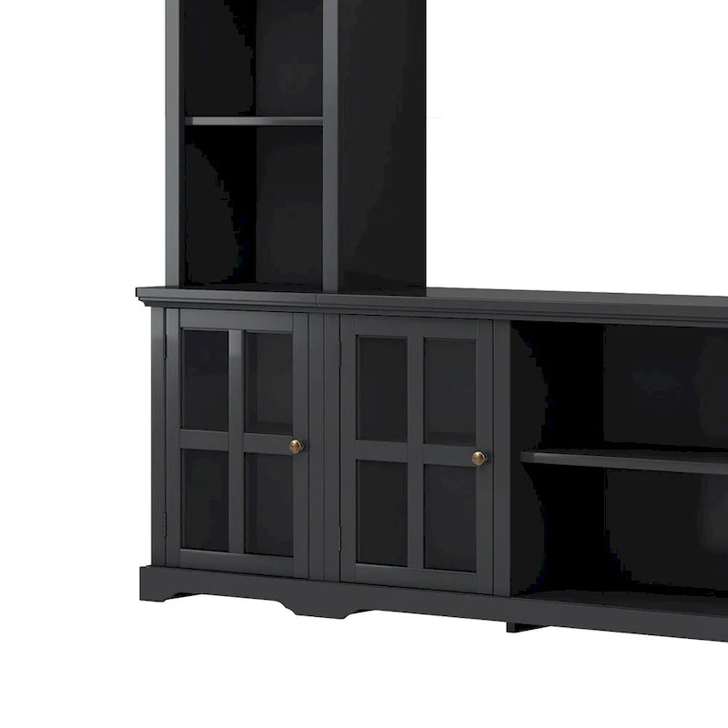 Entertainment Wall Unit with Bridge, Tempered Glass Doors for TVs Up to 70 38