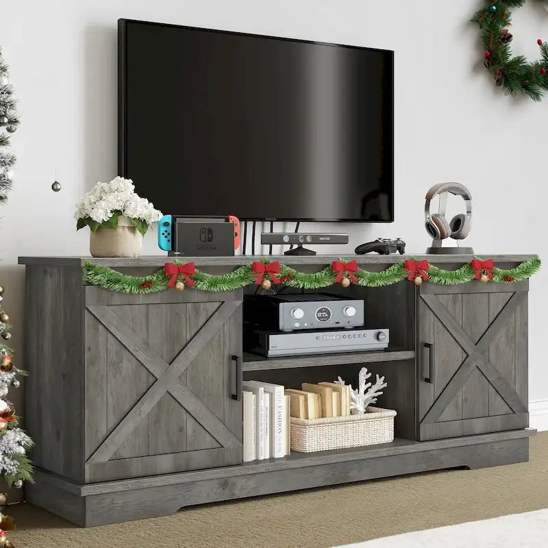 Farmhouse TV Stand for 65 Inch TV Media Console Entertainment Center Rustic Barn Doors 10