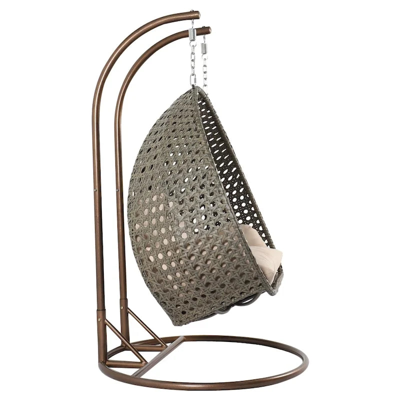 LeisureMod 2 Person Hanging Egg Chair with Stand - Outdoor/Indoor Rattan Wicker Patio Swing Hammock Lounger with Cushions 13
