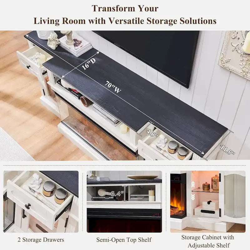 Farmhouse Electric Fireplace TV Stands up to 80, Entertainment Center 24