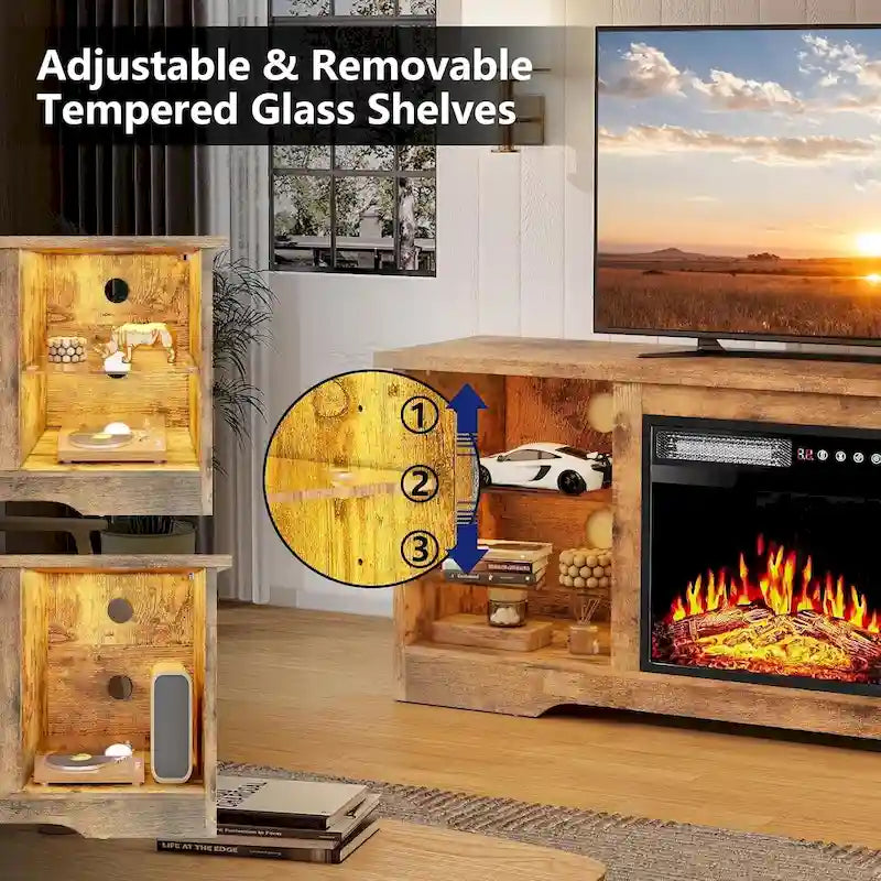 Bossin 58 Fireplace TV Stand with 18 Electric Fireplace,Modern Entertainment Center for 65 TVs,TV Console 21