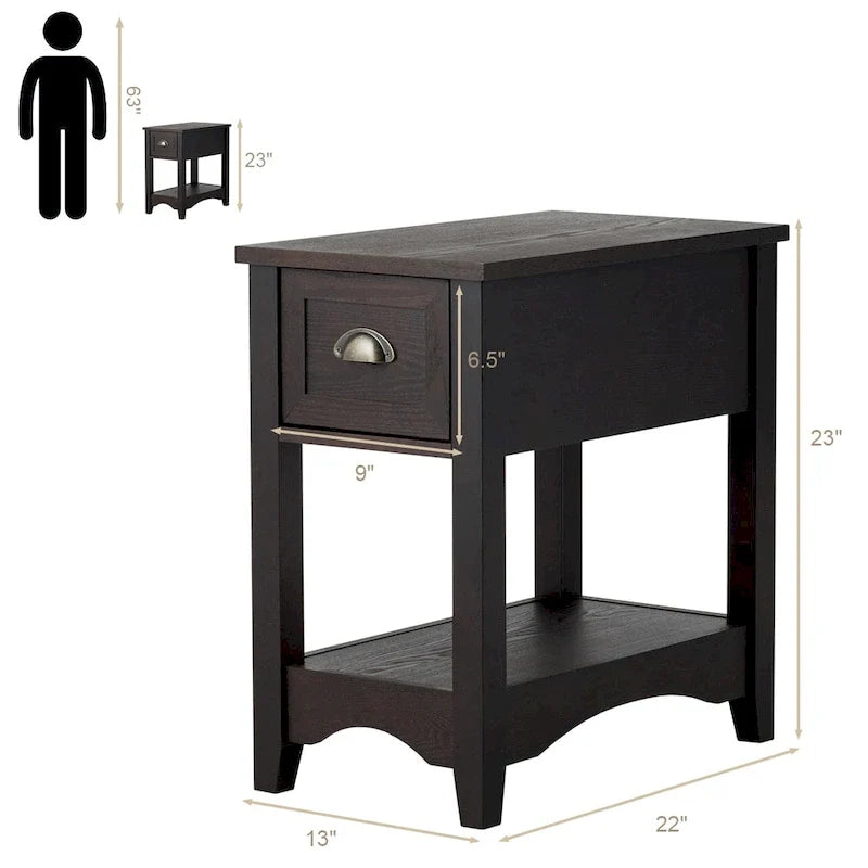 Gymax Set of 2 Contemporary Side End Table Compact Table w/ Drawer - 13  X 22  X 23  (L X W X H) 19