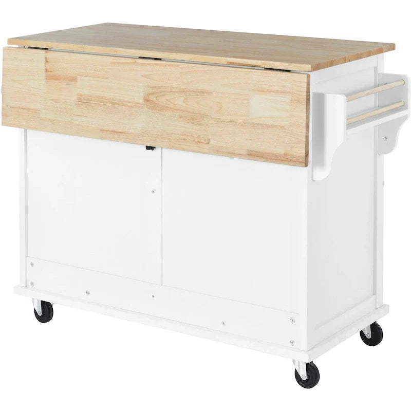 Kitchen Cart with Rubber wood Drop-Leaf Countertop, Concealed sliding barn door adjustable height,Kitchen Island on 4 Wheels 14