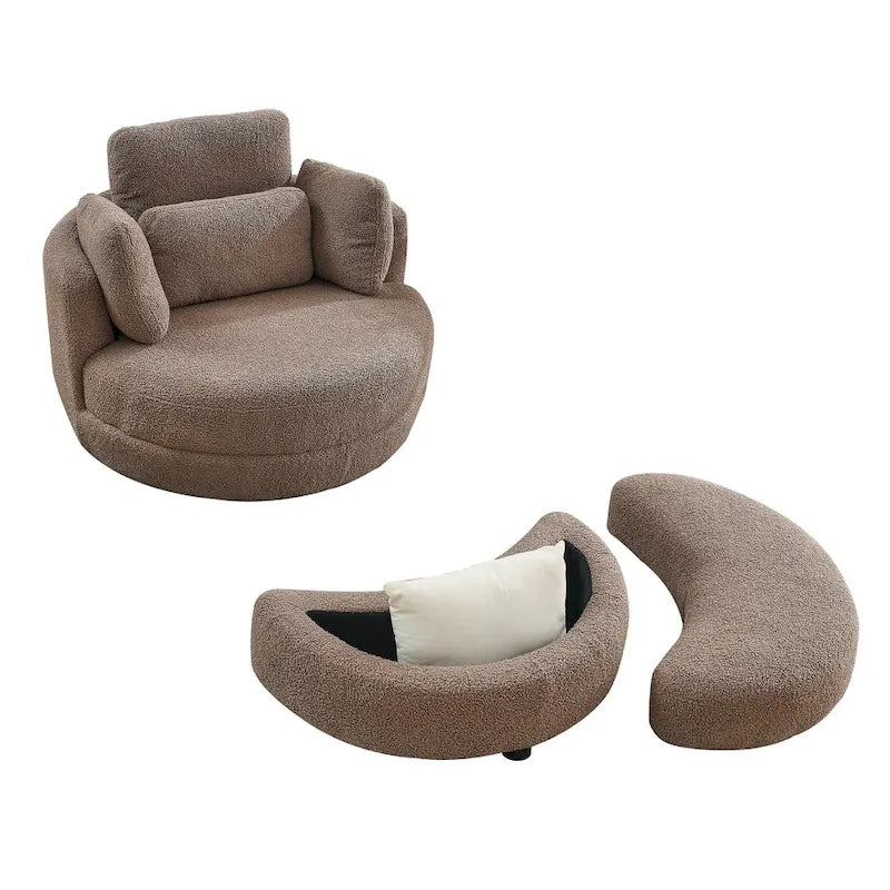 Oversized Swivel Cuddle Barrel Chair with moon storage ottoman 28