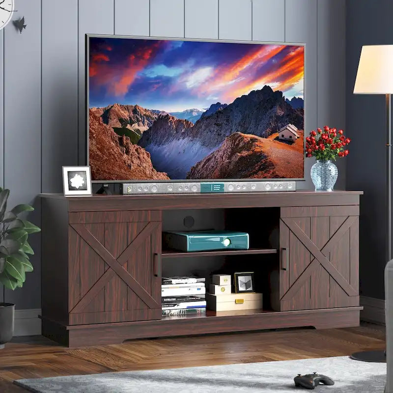 Farmhouse TV Stand for 65 Inch TV Media Console Entertainment Center Rustic Barn Doors 22