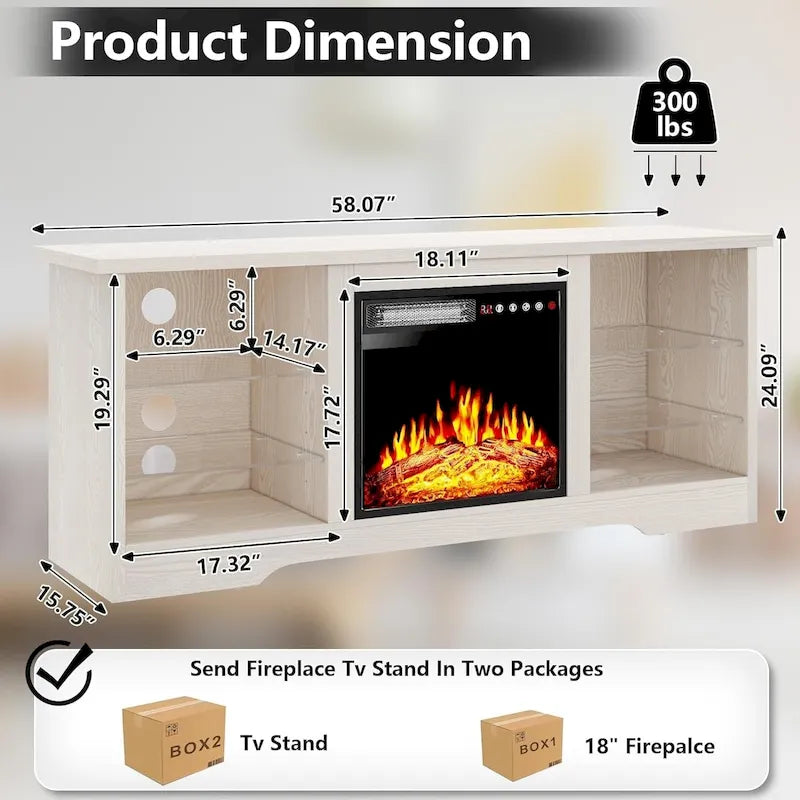 Bossin 58 Fireplace TV Stand with 18 Electric Fireplace,Modern Entertainment Center for 65 TVs,TV Console 11