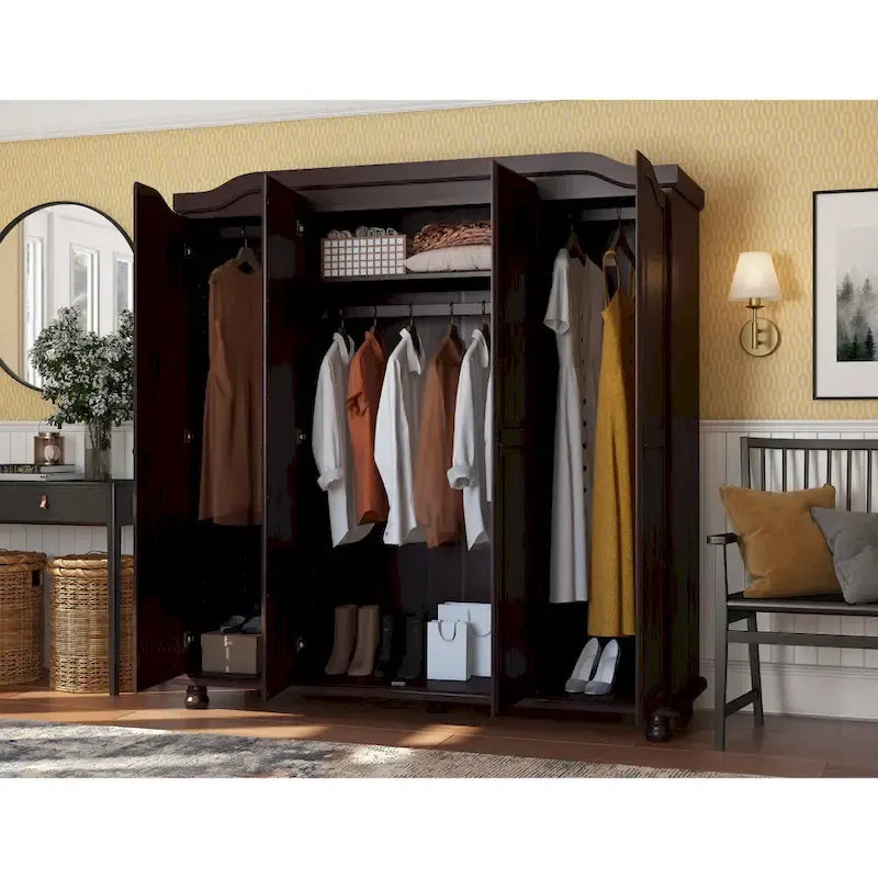 Palace Imports 100% Solid Wood Kyle 4-Door Wardrobe Armoire with Solid Wood or Mirrored Doors 28
