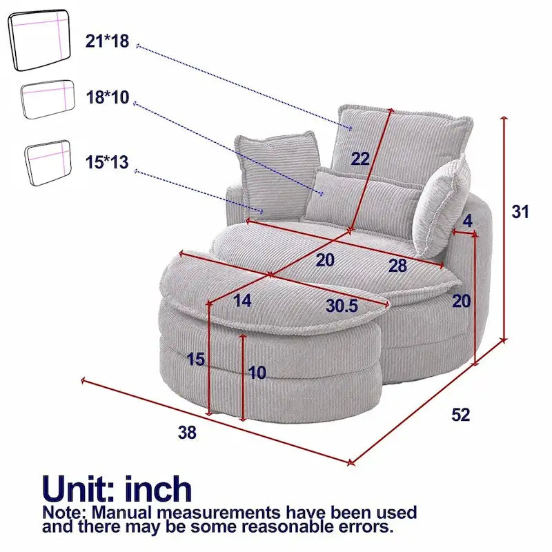 Oversized Swivel Chair with Moon Storage Ottoman with 4 Pillows 9