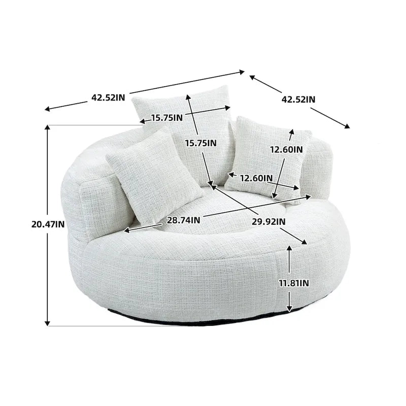 Chenille High Back Lazy Sofa with 3 Pillows and Oversized Bean Bag Chair 25