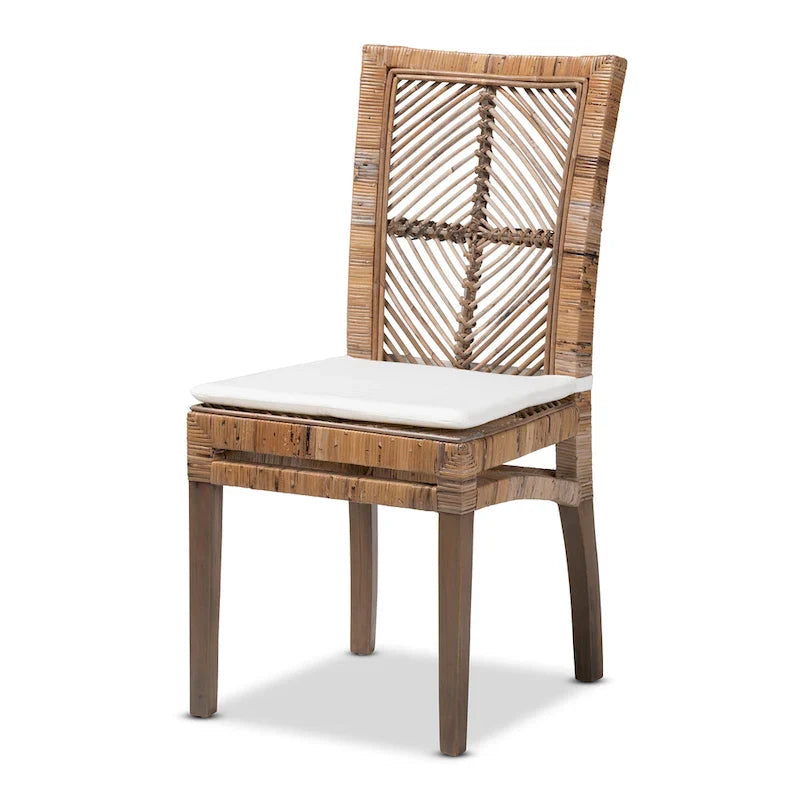 Laluna Modern Bohemian Rattan/ Mahogany Wood Dining Chair with Cushion 3