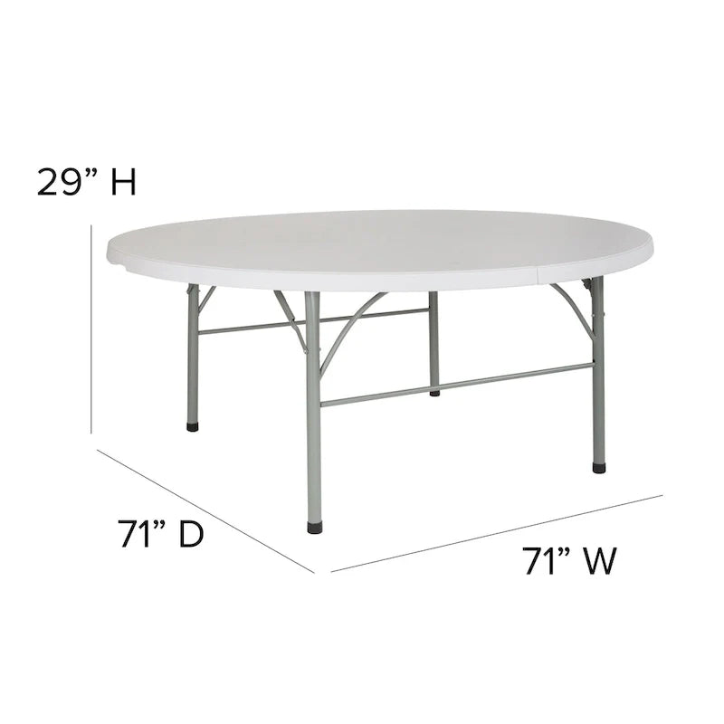 6-Foot Round Bi-Fold Plastic Event Folding Table with Handle 6