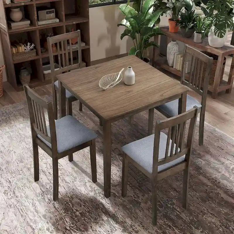 Set Tavolo e Sedie per Colazione in Cucina, Tavolo da Pranzo Quadrato in Legno, Tavolo da Pranzo Casuale con 4 Sedie Imbottite 16