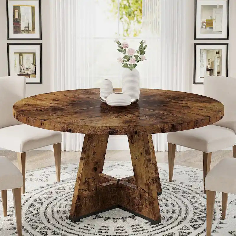 47 Inch Round Dining Table for 4, Wood Farmhouse Dinner Dinning Table for Kitchen Dining Living Room 14