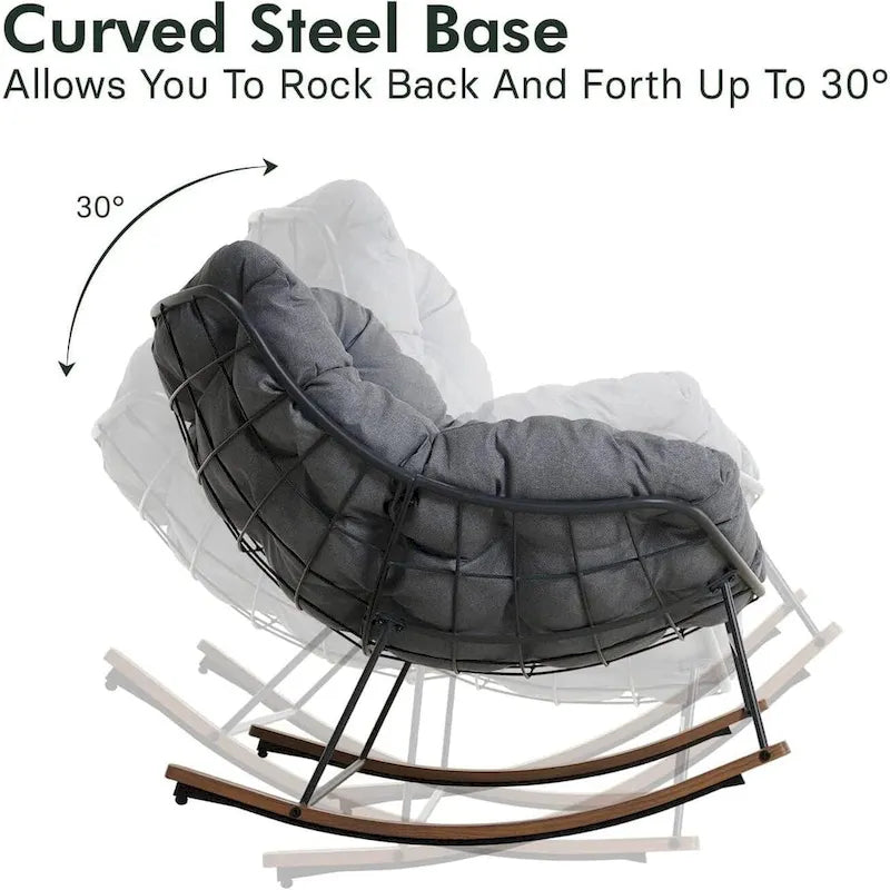 Sedia a dondolo gigante da patio, sedia a forma di uovo per interni ed esterni, in stile libero, con cuscino, poltrona moderna per giardino, cortile 6