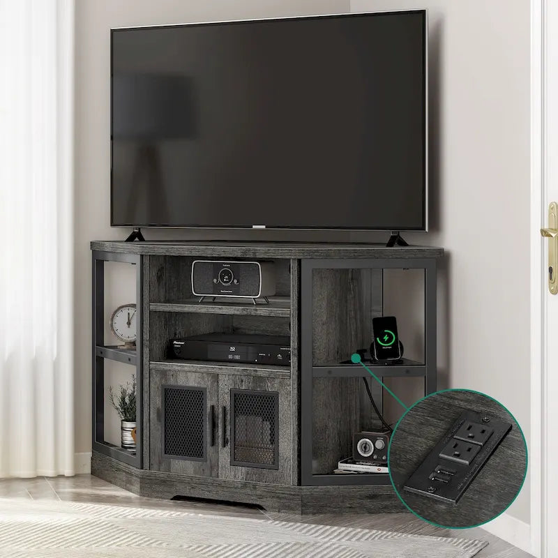 Farmhouse Corner TV Stand Entertainment Center Media Console for TVs up to 55 with Power Outlet 24
