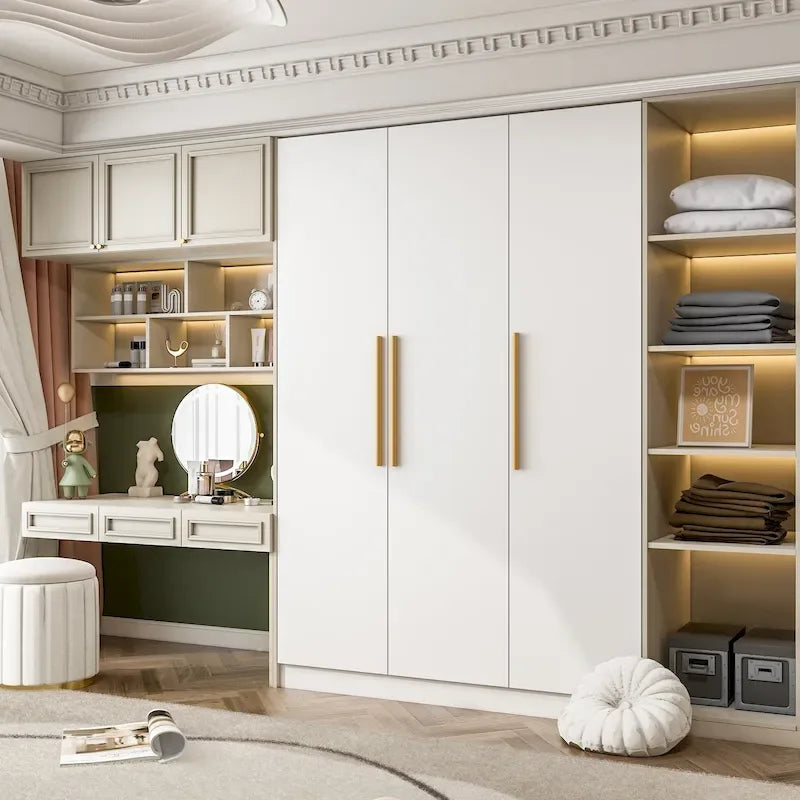 Wardrobe Armoire Wooden Closet Cabinet 6 Storage Cube and Hanging Rod