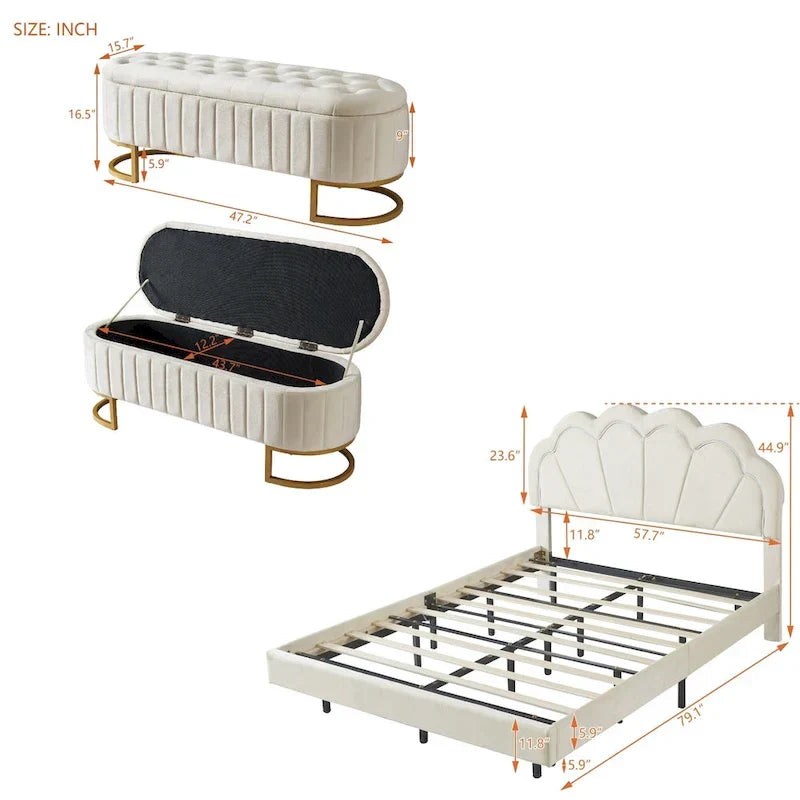 2-Pieces Bedroom Sets Full LED Platform Bed with Storage Ottoman 9