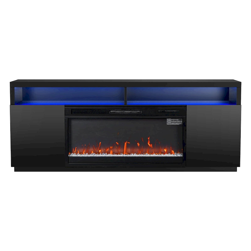 68 Modern Black RGB Electric Fireplace TV Stands Console for TVs Up to 72-inch 16