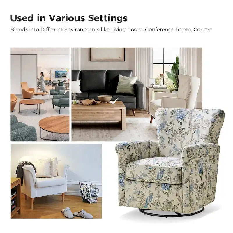 Georg Comfortable Floral Fabric Swivel Rocker Chair with Rolled Armrest by HULALA HOME 18
