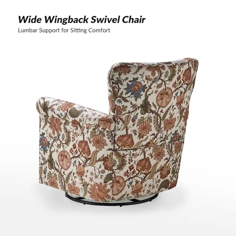 Georg Comfortable Floral Fabric Swivel Rocker Chair with Rolled Armrest by HULALA HOME 26