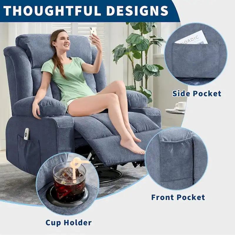 Recliner Chair, Rocking Chairs with Massage and Heat, Side Pockets and Cup Holder 16
