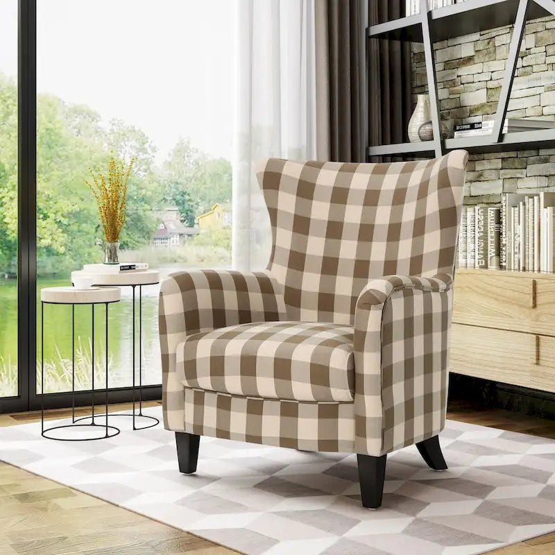 Modern Retro 30.25 High Back Upholstered Arm Chair with Wood Legs for Living Room 4