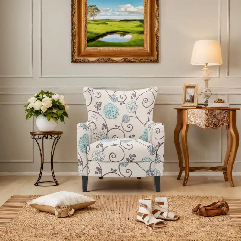 Modern Retro 30.25 High Back Upholstered Arm Chair with Wood Legs for Living Room 5