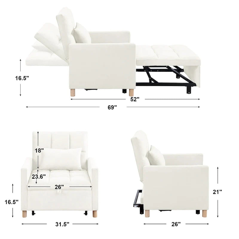 3-in-1 Convertible Sleeper Sofa Lounge Chair Bed, Black 14