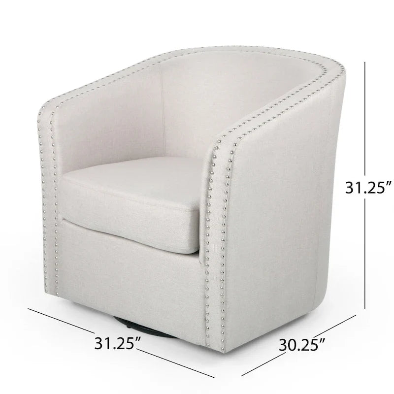 Swivel Accent Chair, Classic Round Barrel Style, Wheat Beige Fabric 6