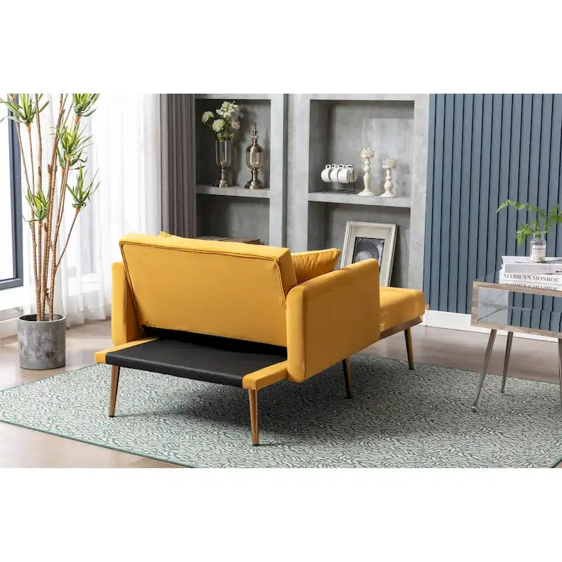 Velvet Upholstered Tufted Living Room Sleeper Sofa Chair With Rose Golden feet 22