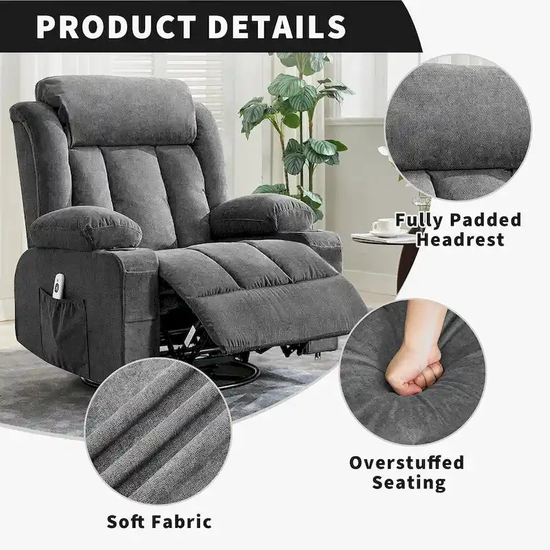 Recliner Chair, Rocking Chairs with Massage and Heat, Side Pockets and Cup Holder 10