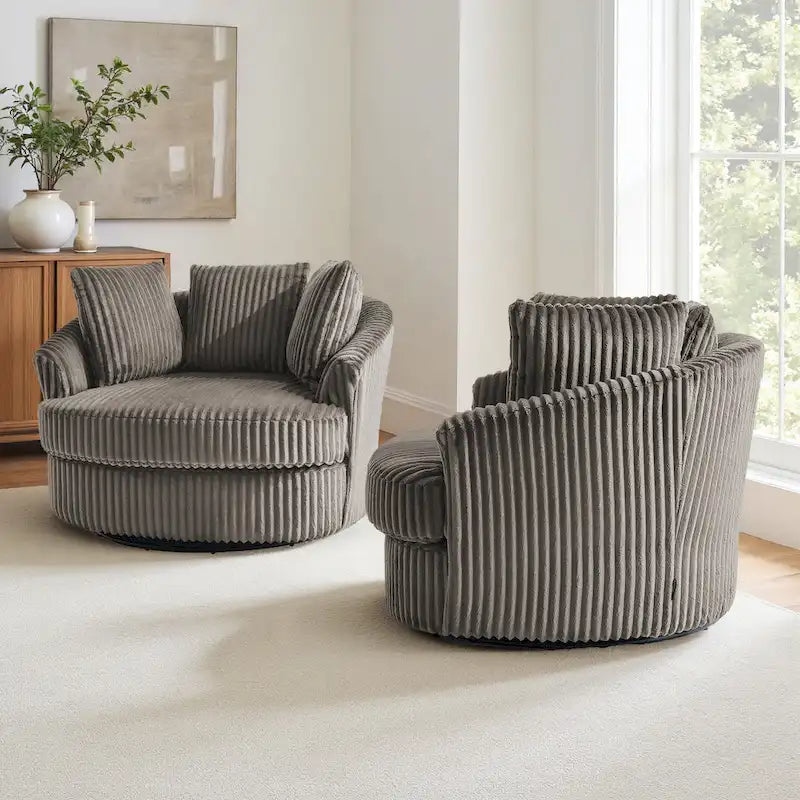 DREAMSIDEA 2 Set Recessed Arm Slipcovered Swivel Barrel Chair 35
