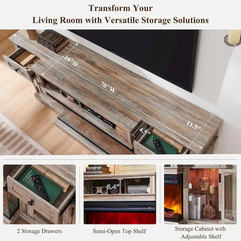 Farmhouse Electric Fireplace TV Stands up to 80, Entertainment Center 19