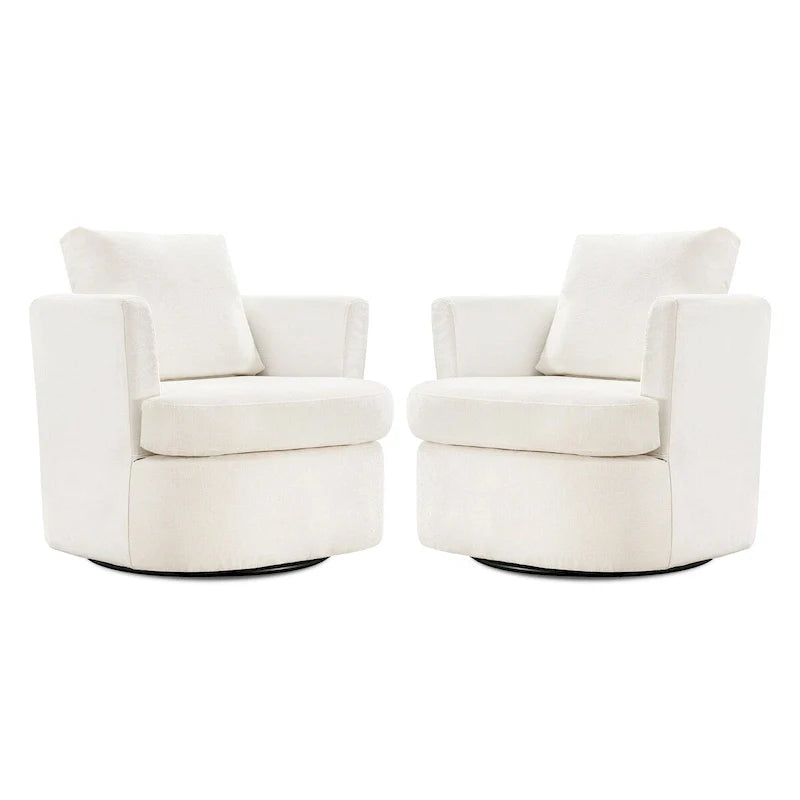 Modern Chenille Upholstered Swivel Accent Barrel Chair Set Modern Swivel Armchair for Living Room 6